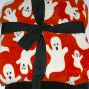  Black Orange Scary Ghost Throw Blanket & Pillow Set