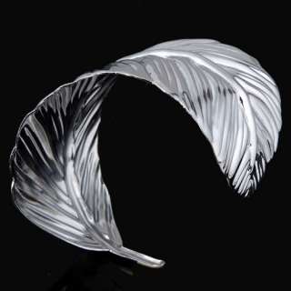 Special White Silver Plated Vivid Curving Leaf Cuff Bracelet New 