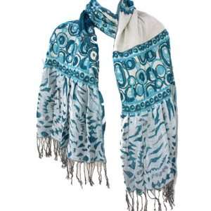   Blue Ornate Motif Warm Pashmina Scarf Shawl Wrap 