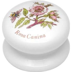  Knob   White Ceramic Round Knob with Flower