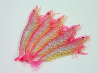Shrimp Soft Plastic, (5) 6 Shrimp Lures, Pink/Yellow  