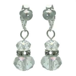    Lucia Silver Aurora Borealis Crystal Clip On Earrings Jewelry