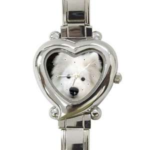  Samoyed Puppy Dog Heart Shaped Italian Charm Watch L0760 