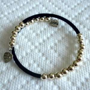  Handcraft Charm Bracelet w/Pale Golden Arcylic Beads & Memory 