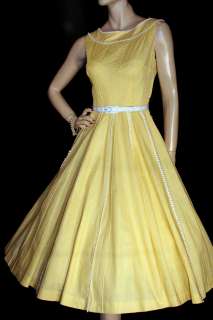 NOS Sz M Vtg 50s YELLOW LAIGLON CIRCLE SKIRT NEW Gored Tuck Pleated 