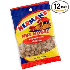 Hermans Nut House Smoked Almonds, 2 Ounce Bags (Pack of 12)  