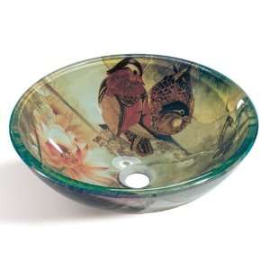  Modern Glass Vessel Sink with Bird Pic for Faucet Vanity 