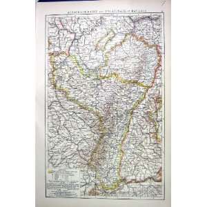  LORRAINE PALATINATE BAVARIA ANTIQUE MAP c1897 SWITZERLAND FRANCE 