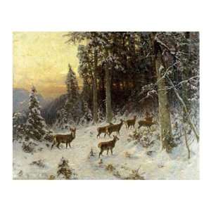  Deer In Winter Wooded Landscape Arthur Julius Thiele. 20 
