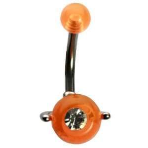  14G 3/8 Orange UV with Jewel Spinner Ball Curved Barbell 