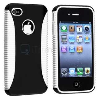 Hybrid White TPU/Black Case Hard Cover+DC Car Charger For iPhone 4 4G 