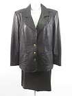 WAYNE ROGERS Black Leather Long Sleeve Lined Blazer Skirt Suit Sz 8 10