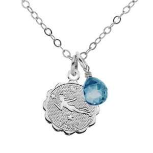   Blue Topaz Necklace Customizable Zodiac Charm And Birthstone Necklace