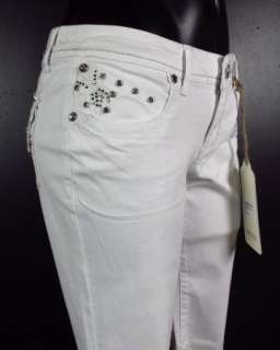 NWT Womens GRACE IN LA Jeans WHITE DENIM with Crystals & Whip 