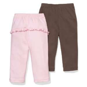   Girls 2 pack Pink/Brown Cotton Knit Roomy comfy Pants Size 9 Months