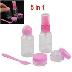   Pink Clear Mini Plastic Cosmetic Bottle Case Spoon Set Beauty