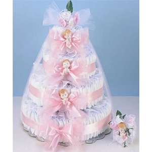    Diaper Cake with Sock Corsage and Beautiful Bows   Girl Baby