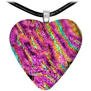    Holy Lynn Purple Passion Heart Dichroic Glass Necklace Jewelry