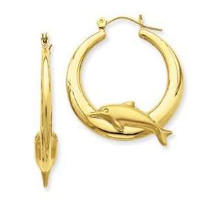  14k Yellow Gold Classic Dolphin Earrings Jewelry