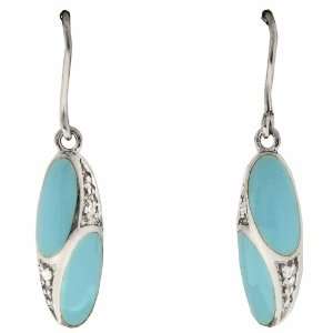  Silver & Turquoise Acrylic Long Oval Earrings Jewelry