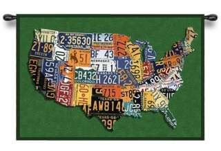 USA TAGS LICENSE PLATES MAP ART TAPESTRY WALL HANGING S  