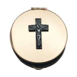 Pyx With Crucifix (PS81)   1 1/2 Diameter, 1/2 Deep, Polished Brass
