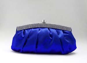 Royal Blue Satin Rhinestone Studded Evening/Wedding Clutch Purse Bag 