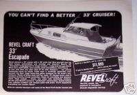 1965 REVEL CRAFT 33 Cruiser ESCAPADE vintage Boat ad  