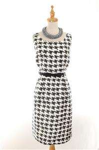   AUTH $395 Kate Spade Silk Houndstooth Lola Dress Black White 8  