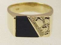   YELLOW GOLD MENS RIGHT HAND / PINKY CLASSIC NUGGET INLAID ONYX RING