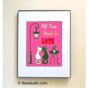  All You Need Is Love (pink) Quote by John Lennon   Framed 