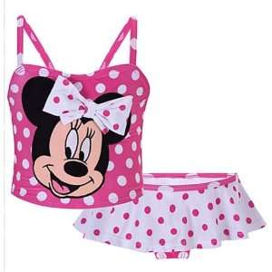   Pink and White Polka Dot Minnie Mouse Swimsuit for Toddler Girls   4T