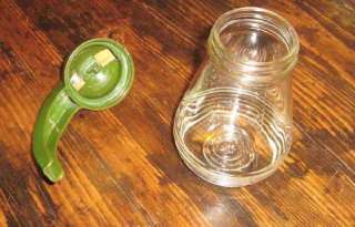 Vintage 1950s   60s Glass Syrup Pitcher Retro Green Top  