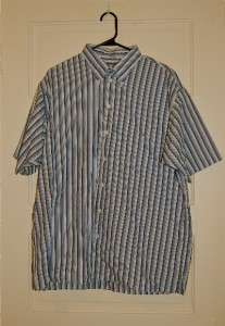Mens Blue Stripe Kenneth Cole Reaction Large Short Sleeve Shirt Button 