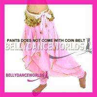 BELLY DANCE COSTUME HAREM GENIE PANTS GOLD/SILVER TRIM CHIFFON 