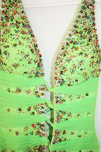   La Femme Green Beaded Sequin Halter Long Cocktail Party Gown Dress S 2