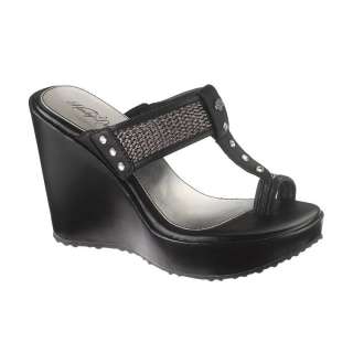   Davidson DEORA Womens Black Leather Mesh Wedge Heel Sandals D82486