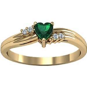  14K Yellow Gold Heart Shaped Chatham Created Emerald and 