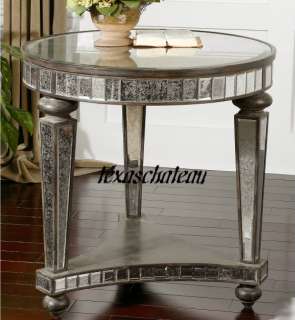 Hollywood Regency Style Mirrored Furniture Round Top Side End Pedestal 