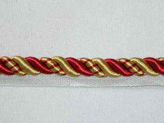 Twisted Lip Cord Trim Mingled with Red and Antique Gold 5 Yards 