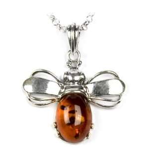  Sterling Silver and Honey Amber Fly Pendant, 18 Jewelry