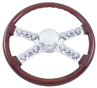 Peterbilt / Kenworth 18 Wood Steering Wheel with 3D Chrome Skulls 