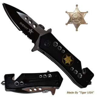 Black Sheriff Knife Spring Assisted Rescue Pocket Knives