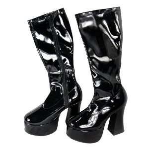   Black Platform Knee High Leather Boots   Size 7