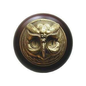  Wise Owl Walnut Cabinet Knob, Antique Brass