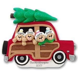   Family Ornament Belly Bear Family of 4 in Woody Wagon
