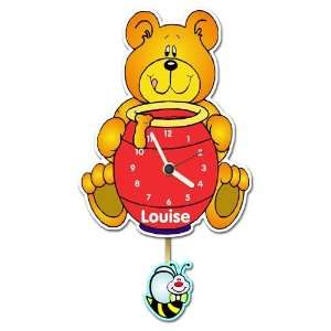  Personalised Red Honey Bear Pendulum Wall Clock Baby