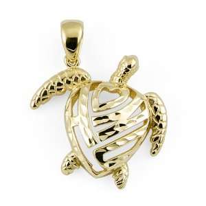  Honu Turtle Pendant in 14K Yellow Gold   Small Maui Divers 