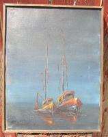   Oil Painting on Canvas Listed ? Ships at Dusk Signed Huebner  