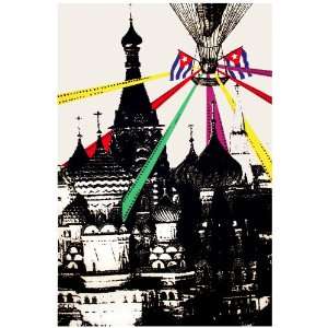 11x 14 Poster. Hot air balloon on top of city. Decor with Unusual 